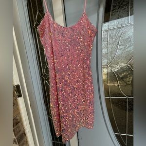 Iridescent Sequin Bodycon Dress in Pink